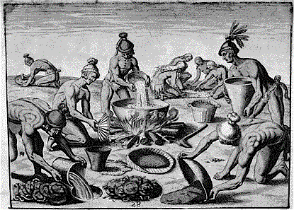 Group of people planting in a field with pots