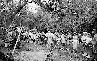 Group of people at archaeology site