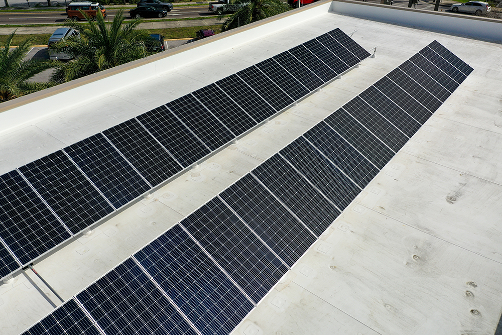 Photo of solar panels on the rooftop of Pinellas County's Central Energy Plant