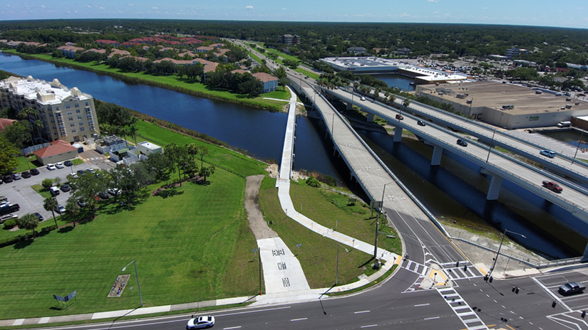 pedestrian bridge connecting the Pinellas Trail over the Lake Tarpon Outfall in Palm Harbor