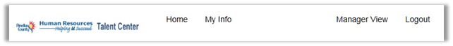 Screenshot of Talent Center navigation bar which includes Home, My Info, Manager View and Logout
