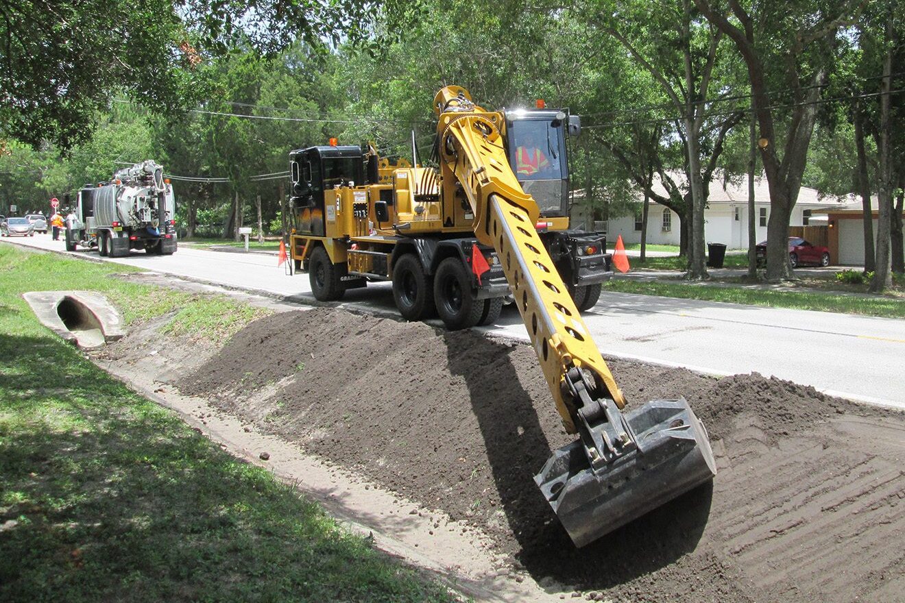 Public Works Gradall improving flood prevention