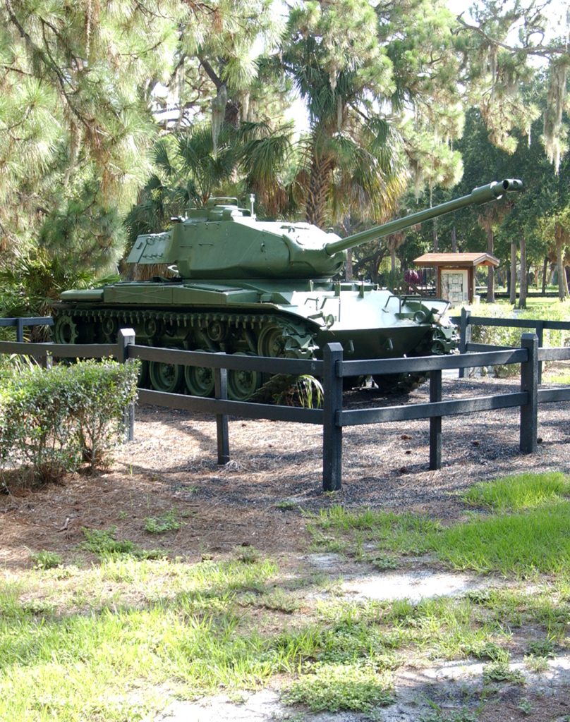 The Army tank at the War Veterans' Park is a 4-man tank of the Korean War era (also known as the "Walker Bulldog" for Gen. Walter Walker)