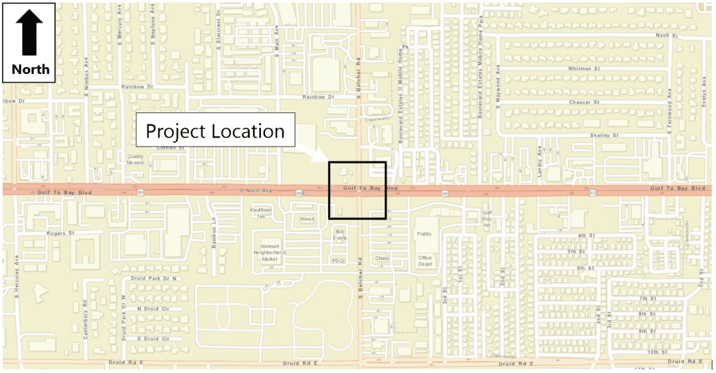 project location map for the Belcher Road at Gulf to Bay intersection project