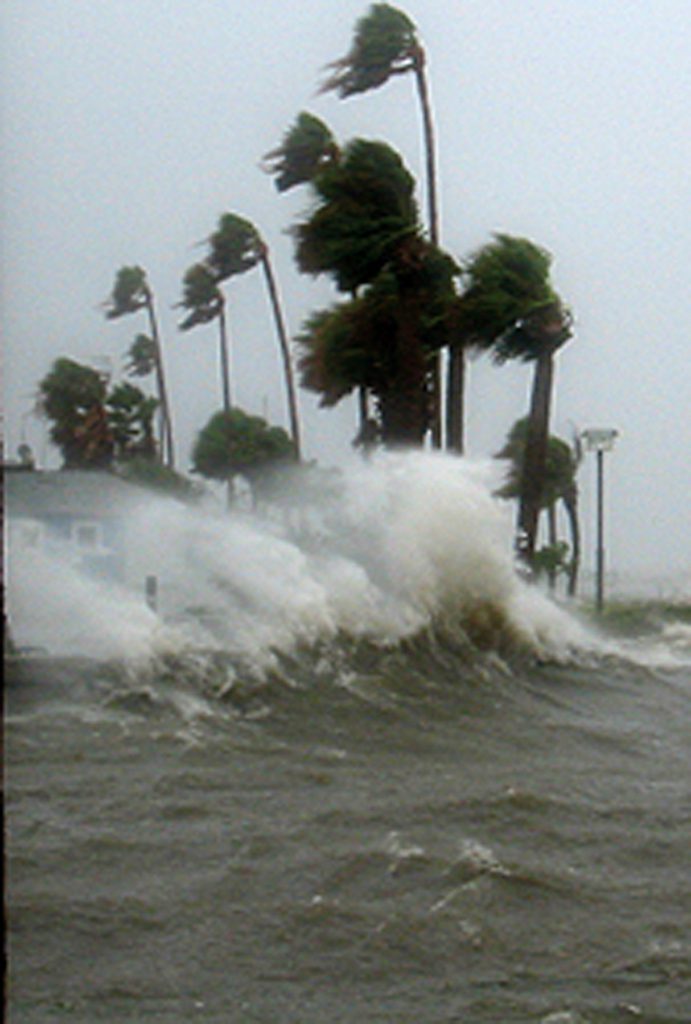 Waves crash on the shoreline during a storm