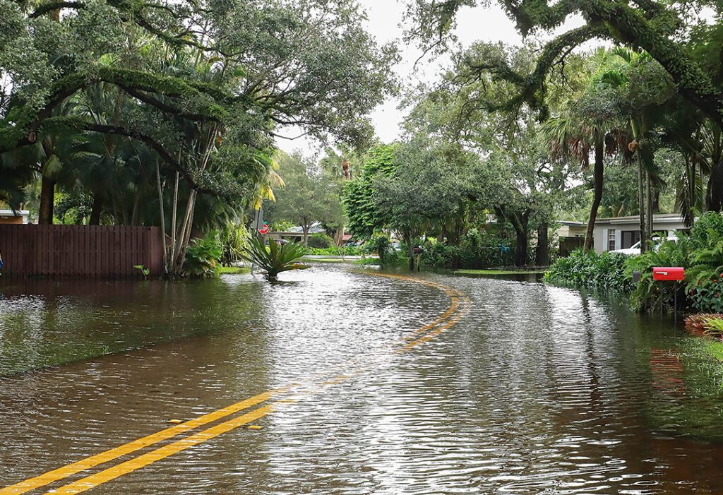 Photo of flooding in a neighborhood.