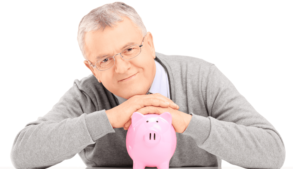 Senior man with piggy bank