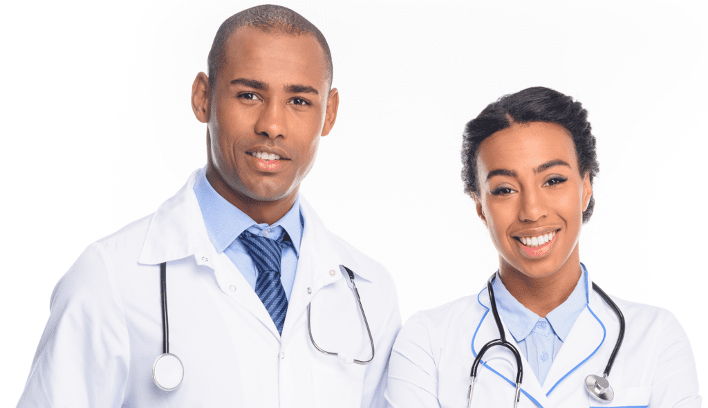 Male and female doctors closeup