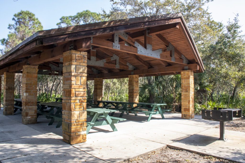 A sheltered pavilion at Pinellas County's Boca Ciega Millinium Park