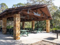 A sheltered pavilion at Pinellas County's Boca Ciega Millinium Park