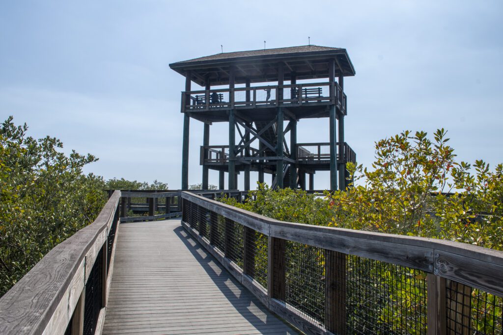 The three story overlook tower at Pinellas County's Boca Ciega Millinium Park