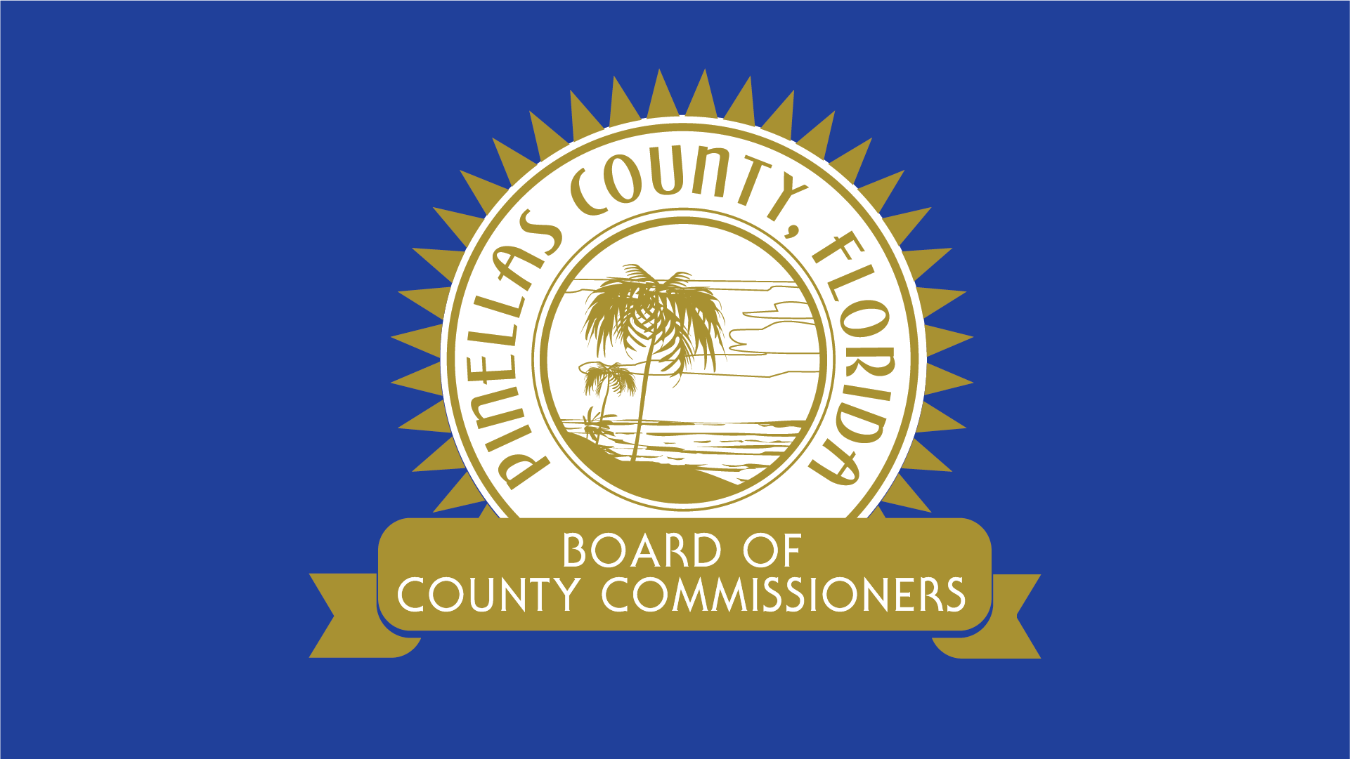 The gold Board of County Commissioners seal on a blue background