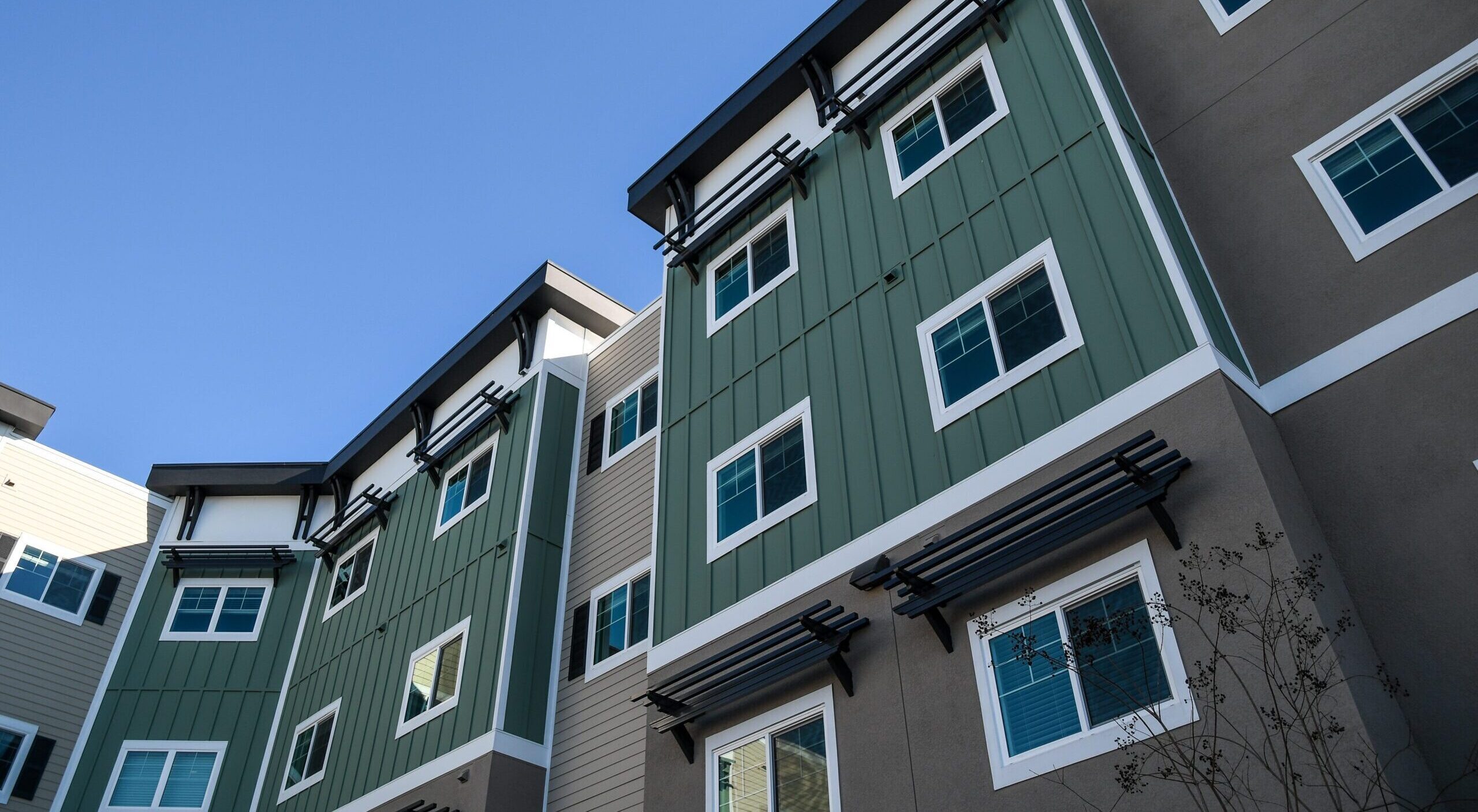 Front of modern apartment building