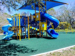 Slides and climbing area at Taylor Park's new playground built in 2024