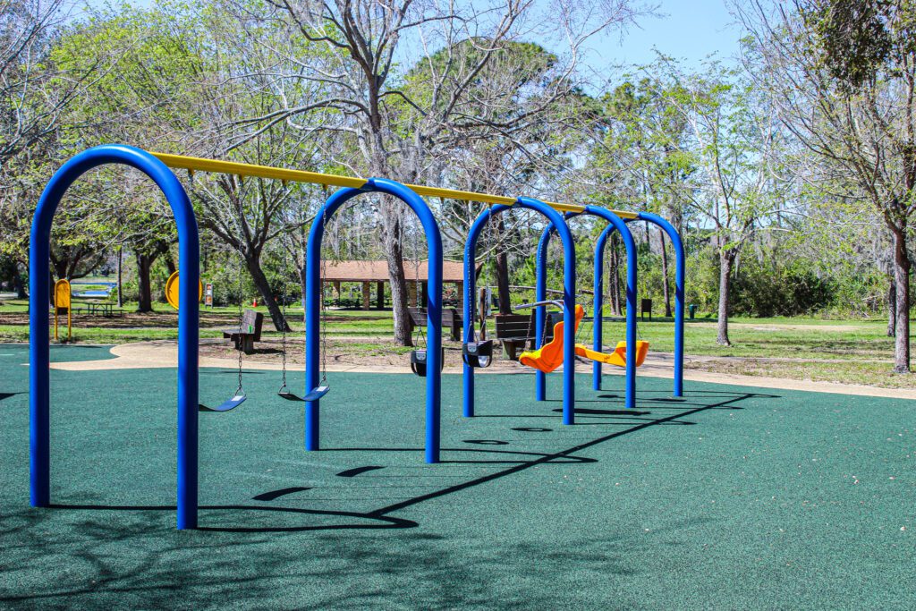 Swing set at Taylor Park's new playground (built 2024)