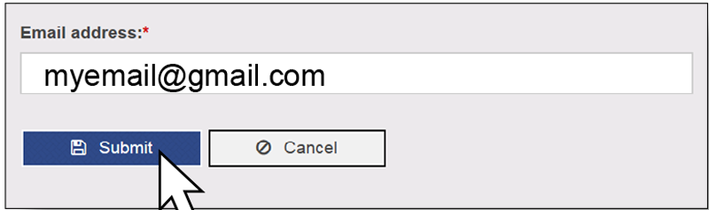 Sample email address screenshot with submit button