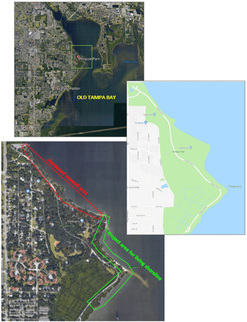 map depicting the installation area of a living shoreline in Safety Harbor