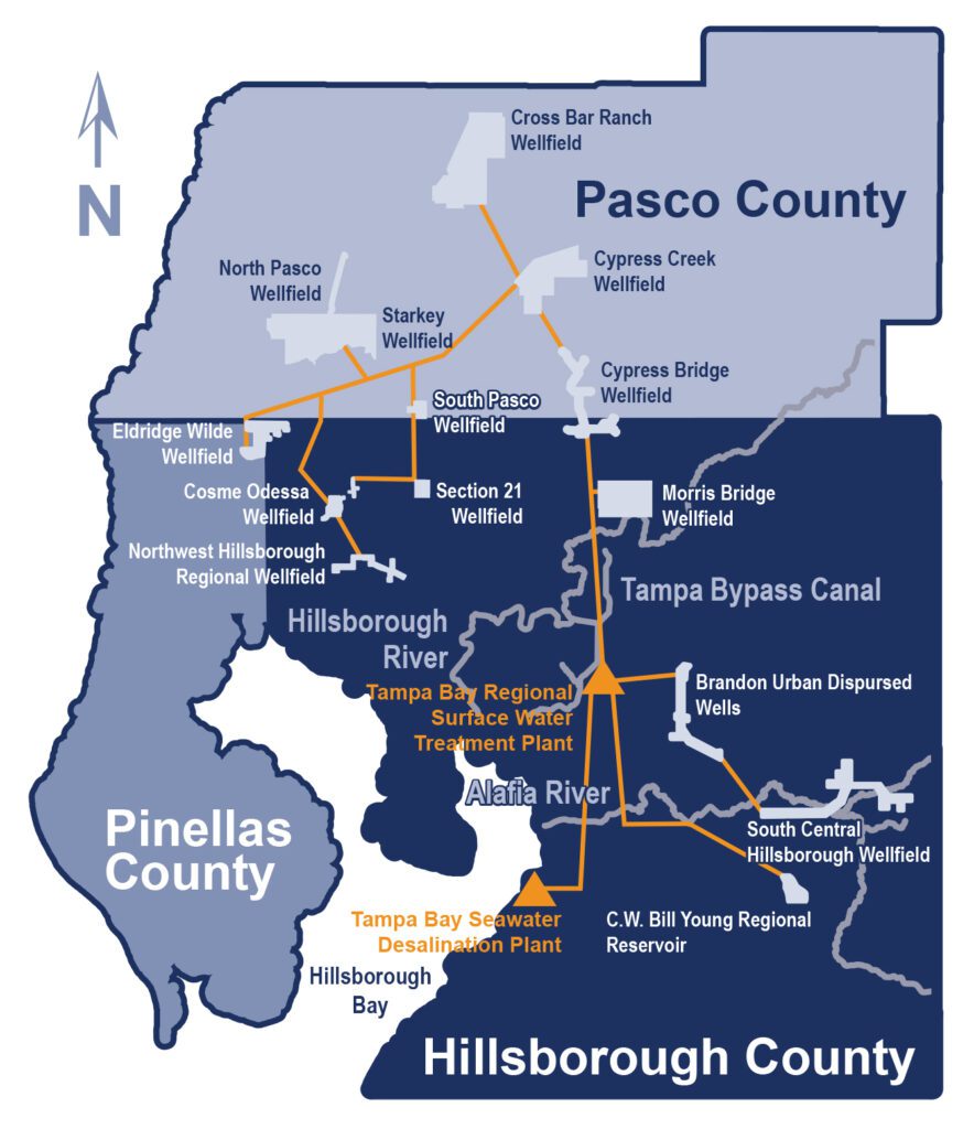 map showing water sources for Pinellas County