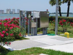 Pinellas County Utilities pump station with Clearwater Beach in the background