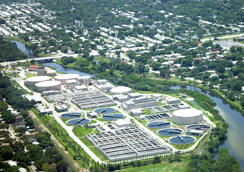 Aerial photograph of the South Cross Bayou Advanced Water Reclamation Facility.