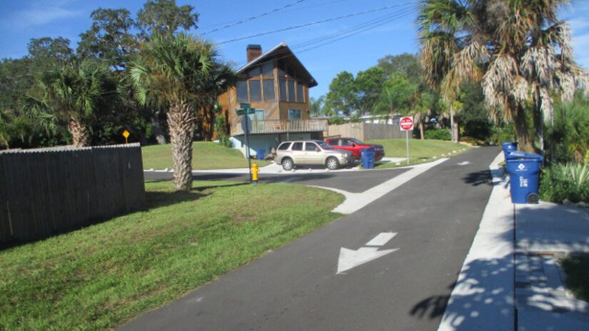 newly paved intersection in Crystal Beach, Florida
