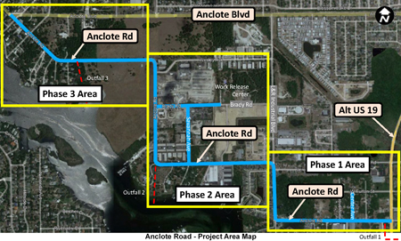 Anclote Road Roadway and Stormwater Improvements project map from Anclote Blvd. to Alternate US 19