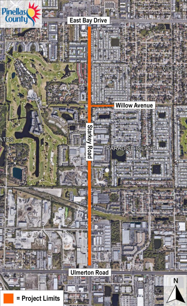 Starkey Road Sidewalk Improvements project map between Ulmerton Road and East Bay Drive