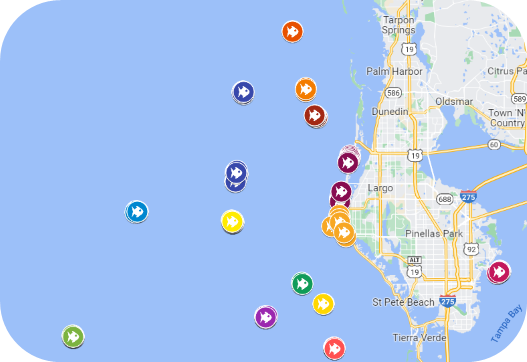 Map of Pinellas County's artificial reef locations.