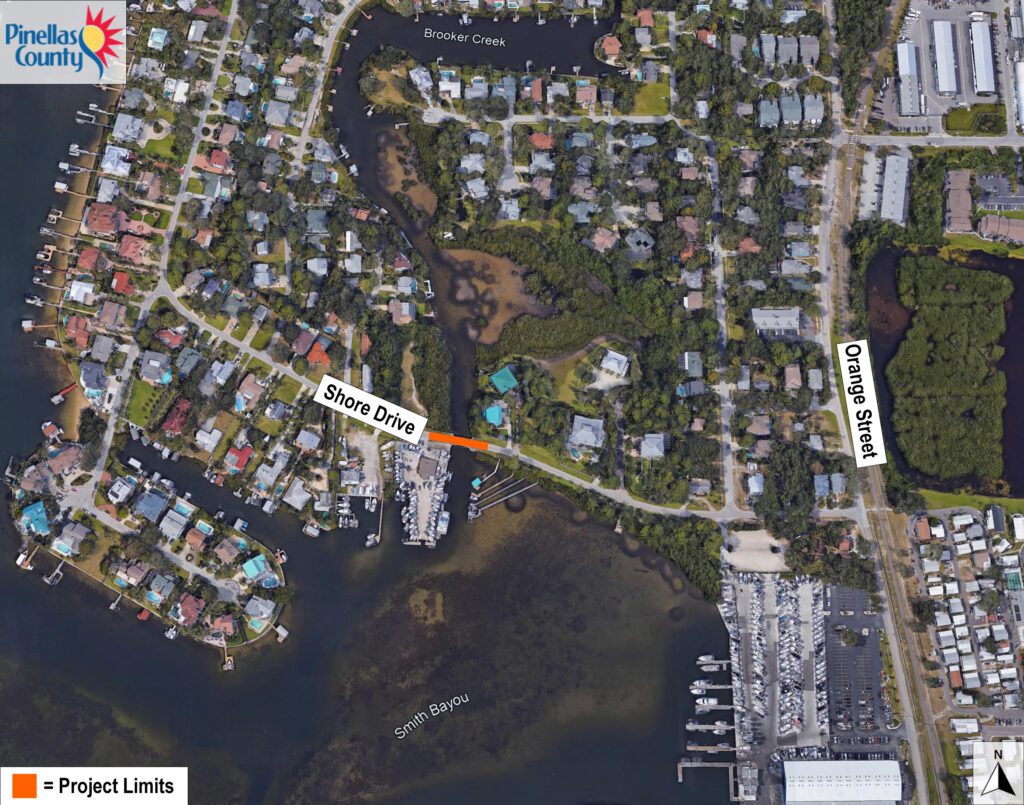 Map of the project limits for the Shore Drive Bridge Replacement project