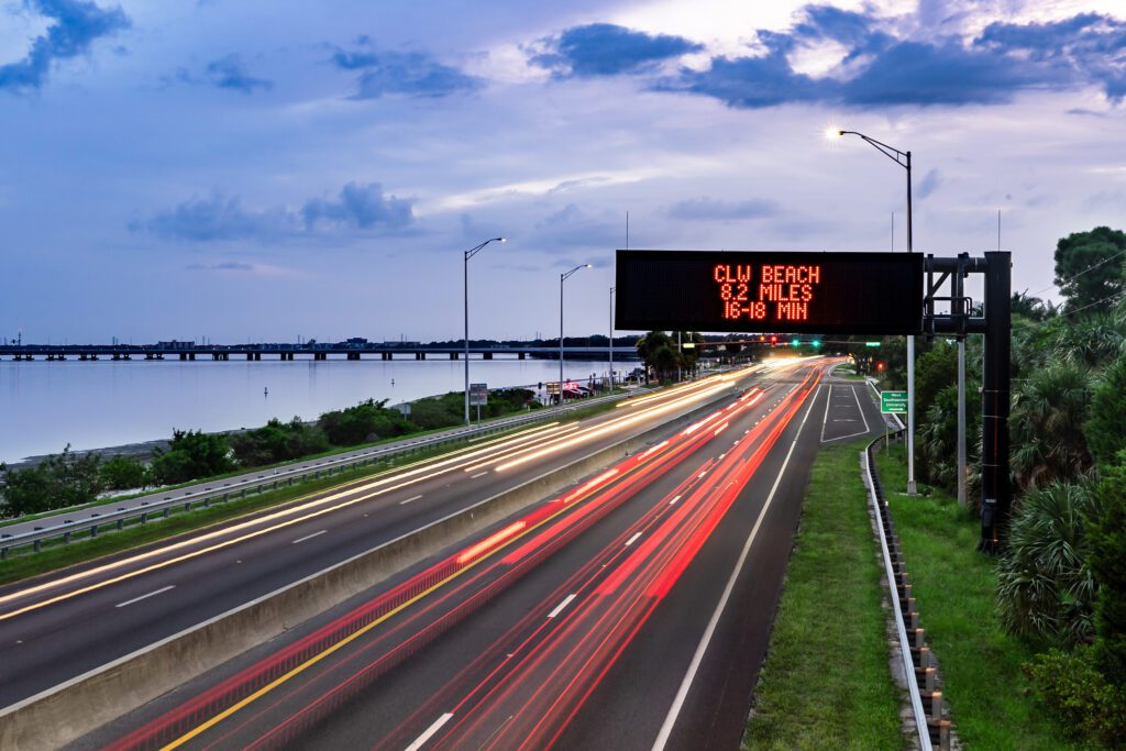 Cars driving on Courtney Campbell Causeway