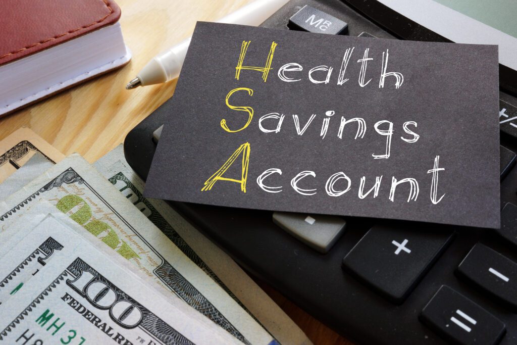 Health savings account HSA is shown on the conceptual business photo