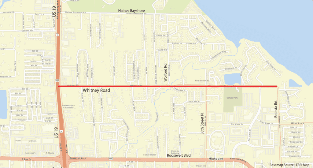 The graphic depicts the project area along Whitney Road. 