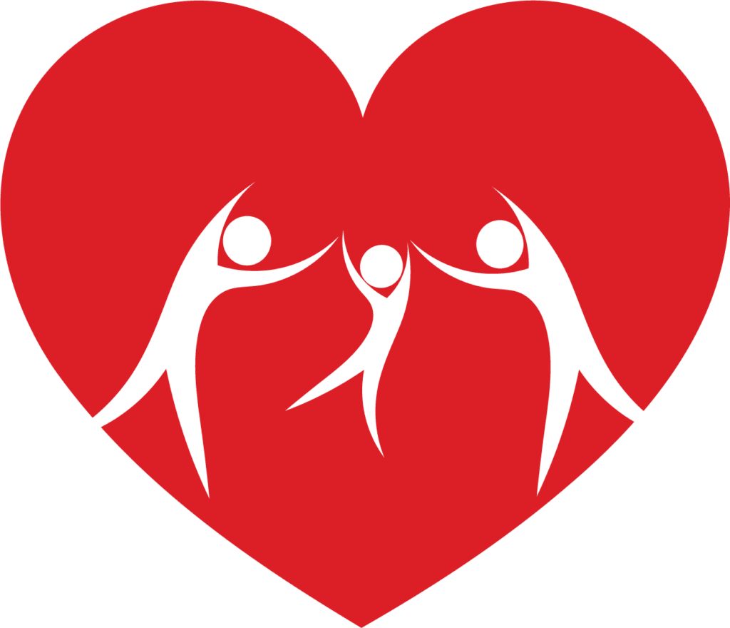 Red heart with 3 silhouettes inside to depict a family
