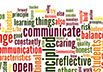 Word cloud with communicate, balance and other words related to learning
