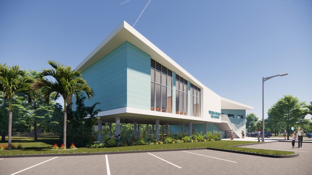 Rendering of the Tierra Verde Recreation Center from the parking lot as you enter the park. This is from the second set of plans.