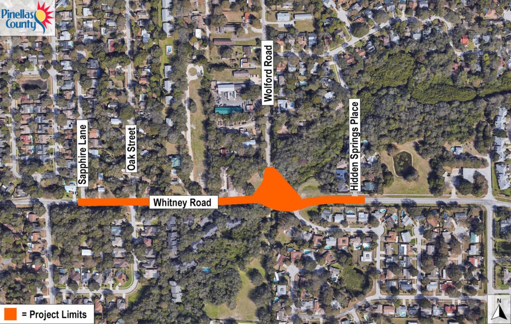 Map showing the project limits for Whitney Road and Wolford Road intersection improvements project