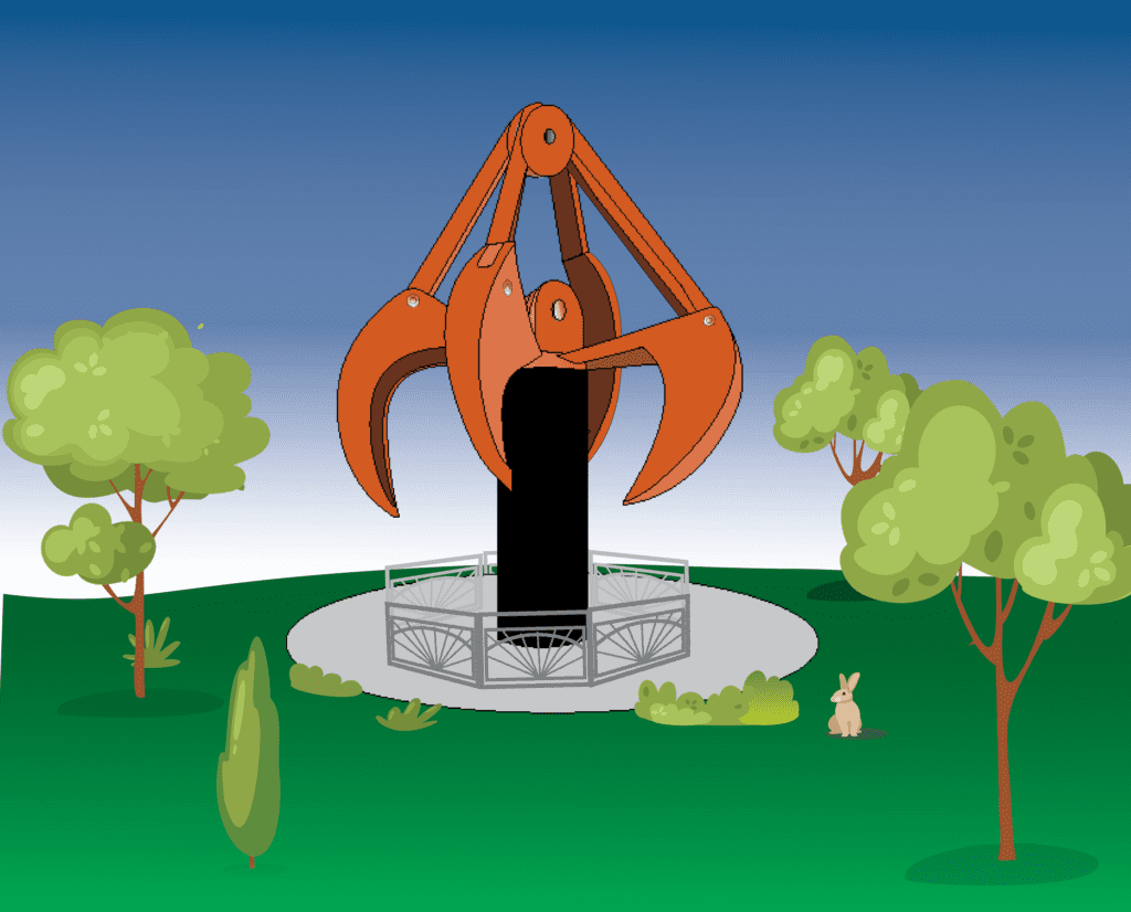 Cartoon rendering of Waste-to-Energy Facility grapple monument 