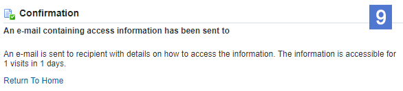 OPUS confirmation message that says an email containing access information has been sent to the sample email address