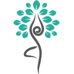 Illustration of a figure doing a yoga pose with leaves above