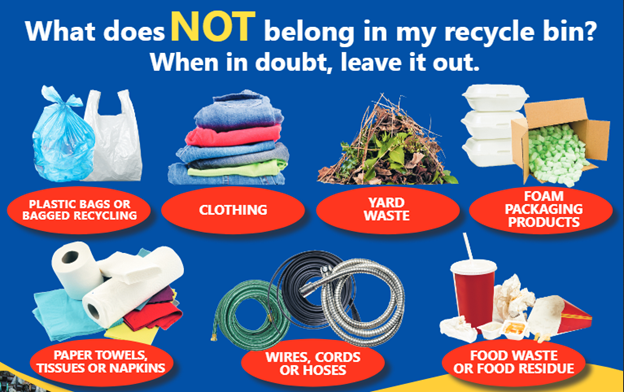 Graphic depicting items that should not be placed in your recycle bin