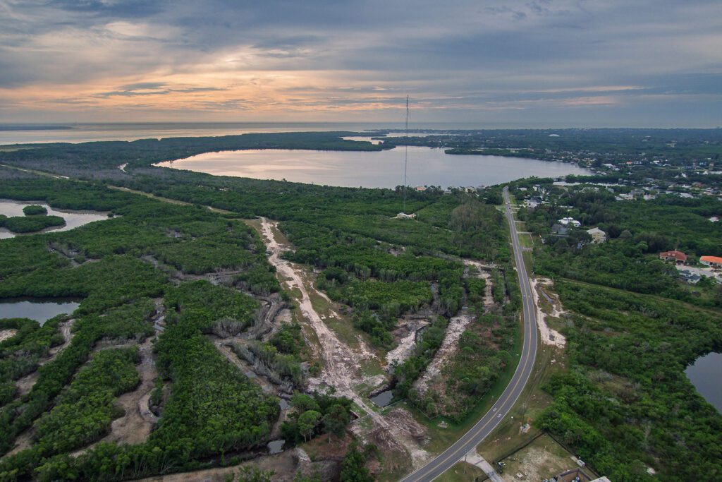 aerial view of the Weedon Island salt marsh after the restoration project