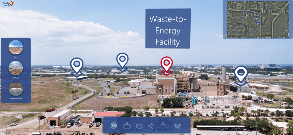 Screenshot of virtual tour tool showing a photo of the Pinellas County Solid Waste Disposal Complex