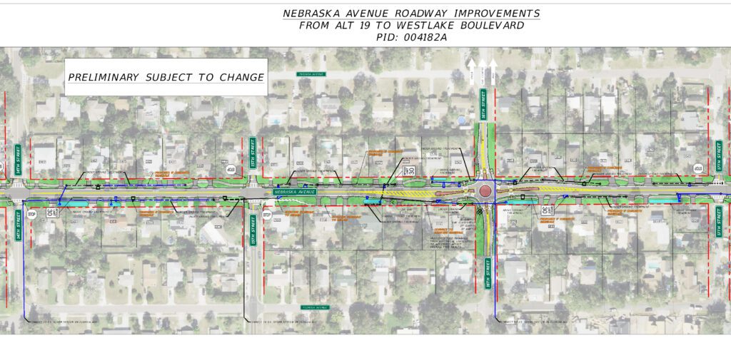 Central section of the design plan for the Nebraska Avenue roadway improvement project as of 11-30-2023. Details are described in various media on the project web page.