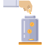 Hand putting money in a jar