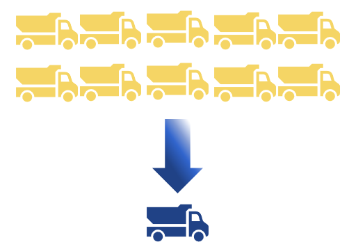 Diagram depicting that processing 10 trucks of garbage through the Waste-to-Energy Facility will result in one truck of ash - which is what will end up being landfilled. 