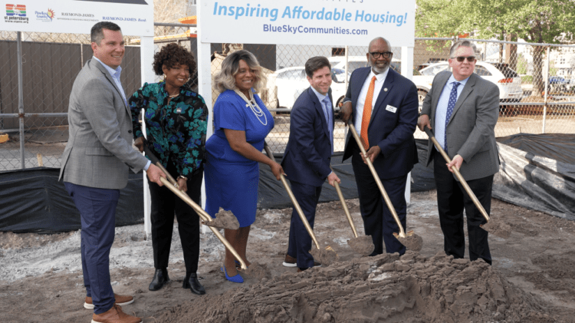 Elected officials from the City of St. Petersburg and Pinellas County join Blue Sky Communities to break ground on the SkyWay Lofts development on March 6, 2024.