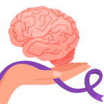 Brain and purple ribbon to represent Alzehimers awareness 