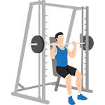 Illustration of man lifting weights using a smith machine frame