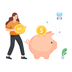 Woman with money and piggy bank