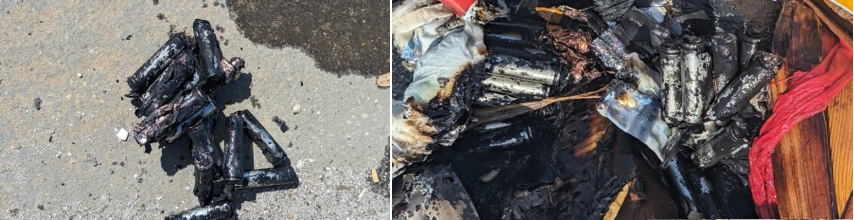 Images of burnt up batteries from the February 27 garbage truck fire at the Solid Waste Disposal Complex. 